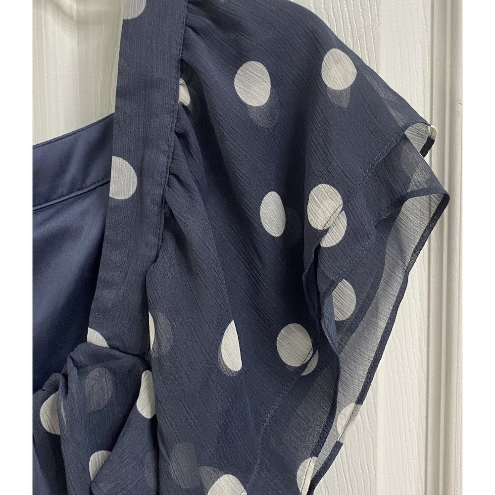 Lauren Conrad Women Cap Sleeve Blouse Polka Dot Pullover Top Blue/White Tunic XL - Picture 2 of 6